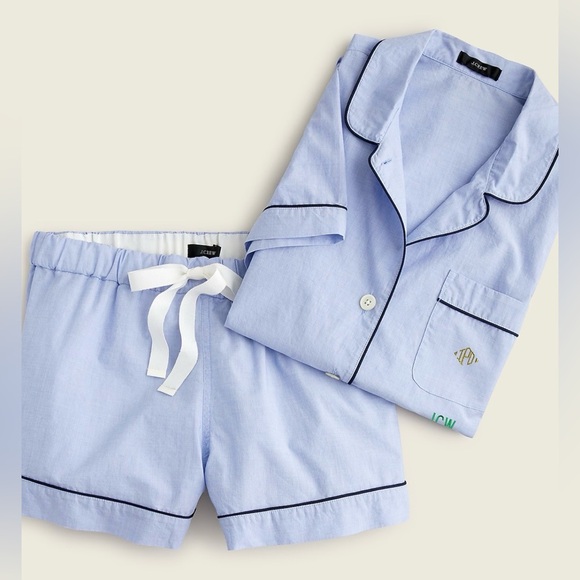 J.Crew End On End Women’s Cotton Blue  Short Sleeve Pajama Set Size S - Picture 1 of 13